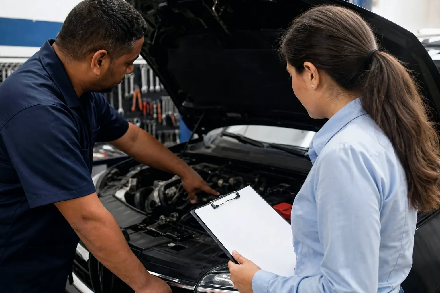 Profissional realizando cadastro de motor de veículo em ambiente de despachante.