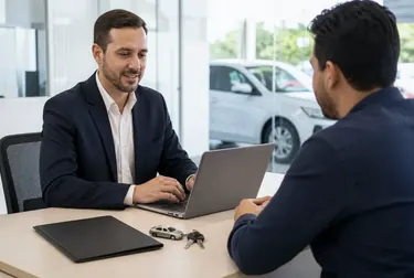 Um profissional organizando documentos para o licenciamento de veículos.